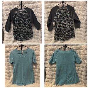 LuLaRoe Geometric Black and Teal Long Sleeve Top